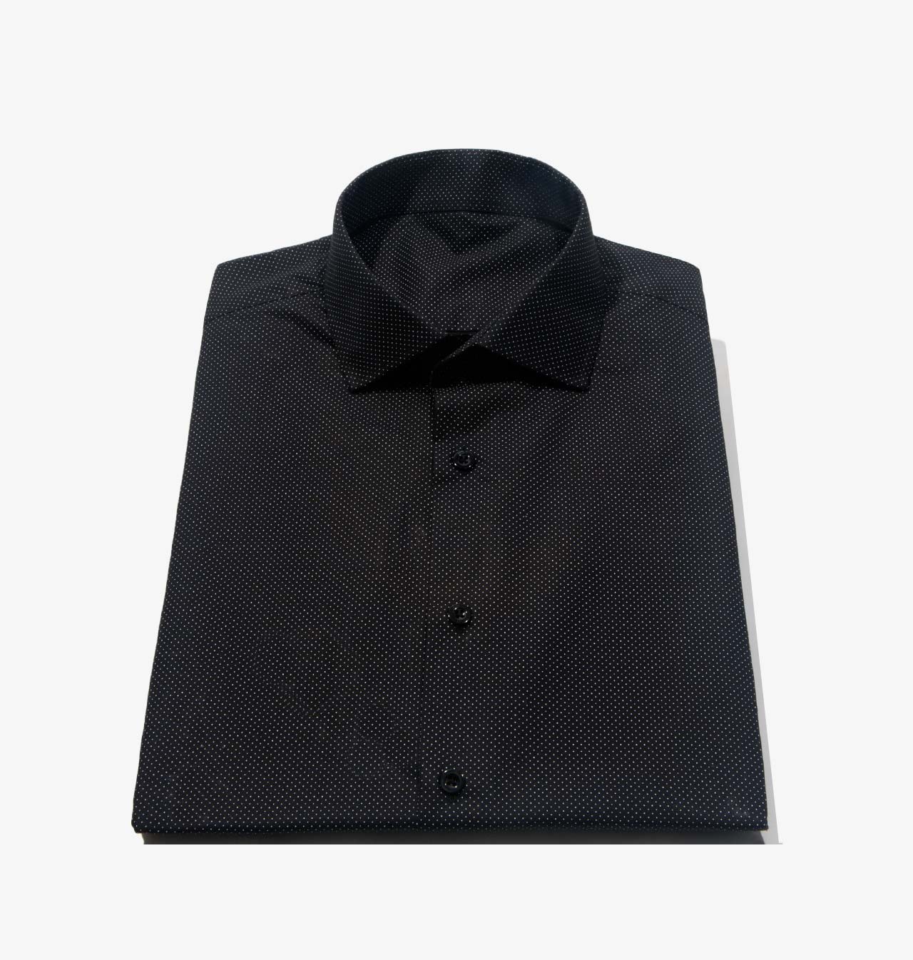 Men's Fitted Black Pin-Dot Dress Shirt/ 1406